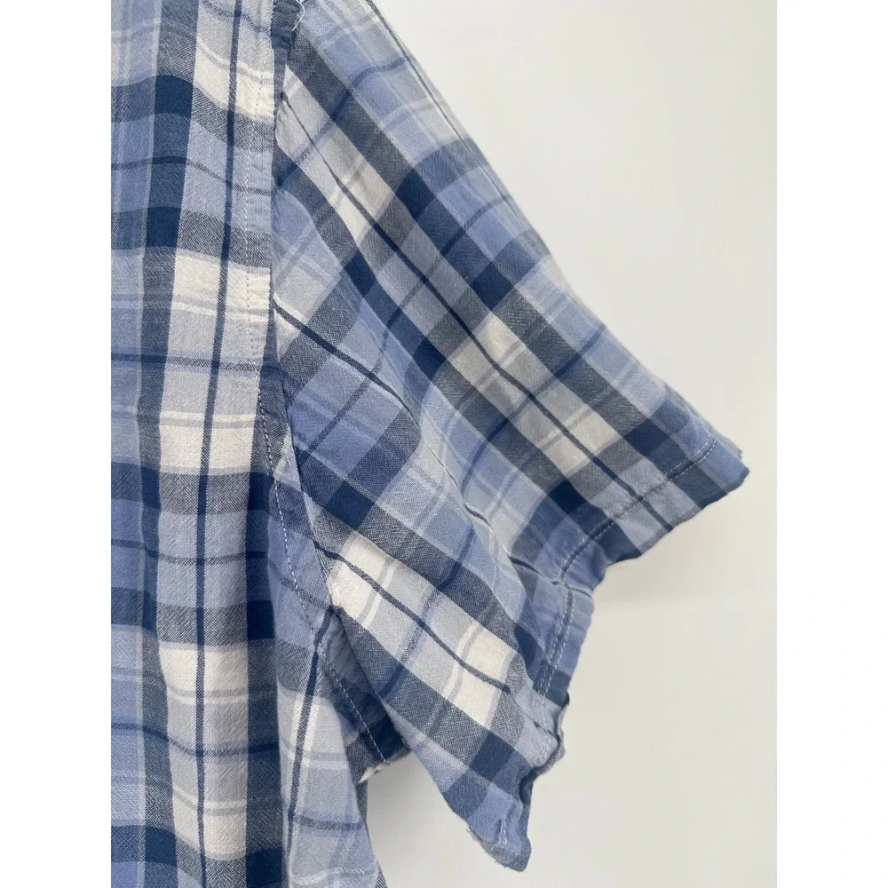 Eddie‎ Bauer Mens 2XL Blue White Plaid Short Sleeve Cotton Button Down Shirt